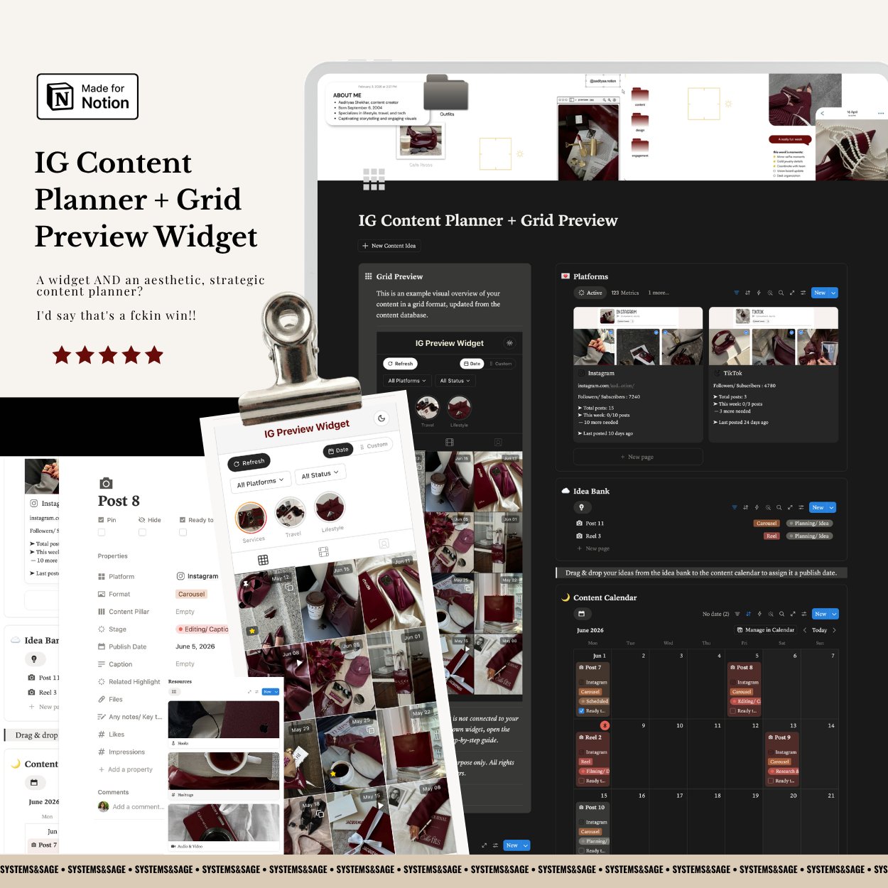 IG Content Planner + Grid Preview Widget for Notion