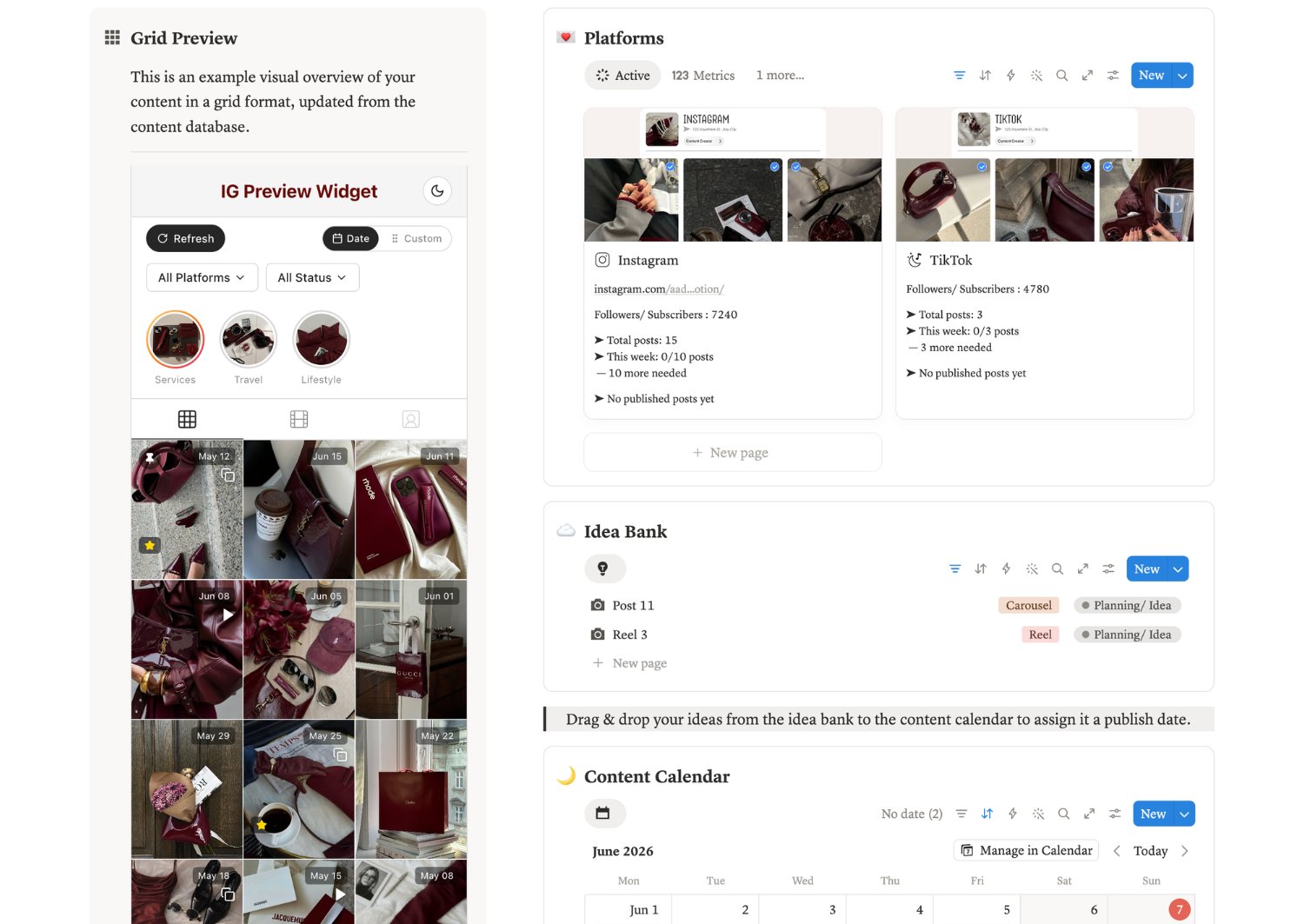 IG Grid template preview