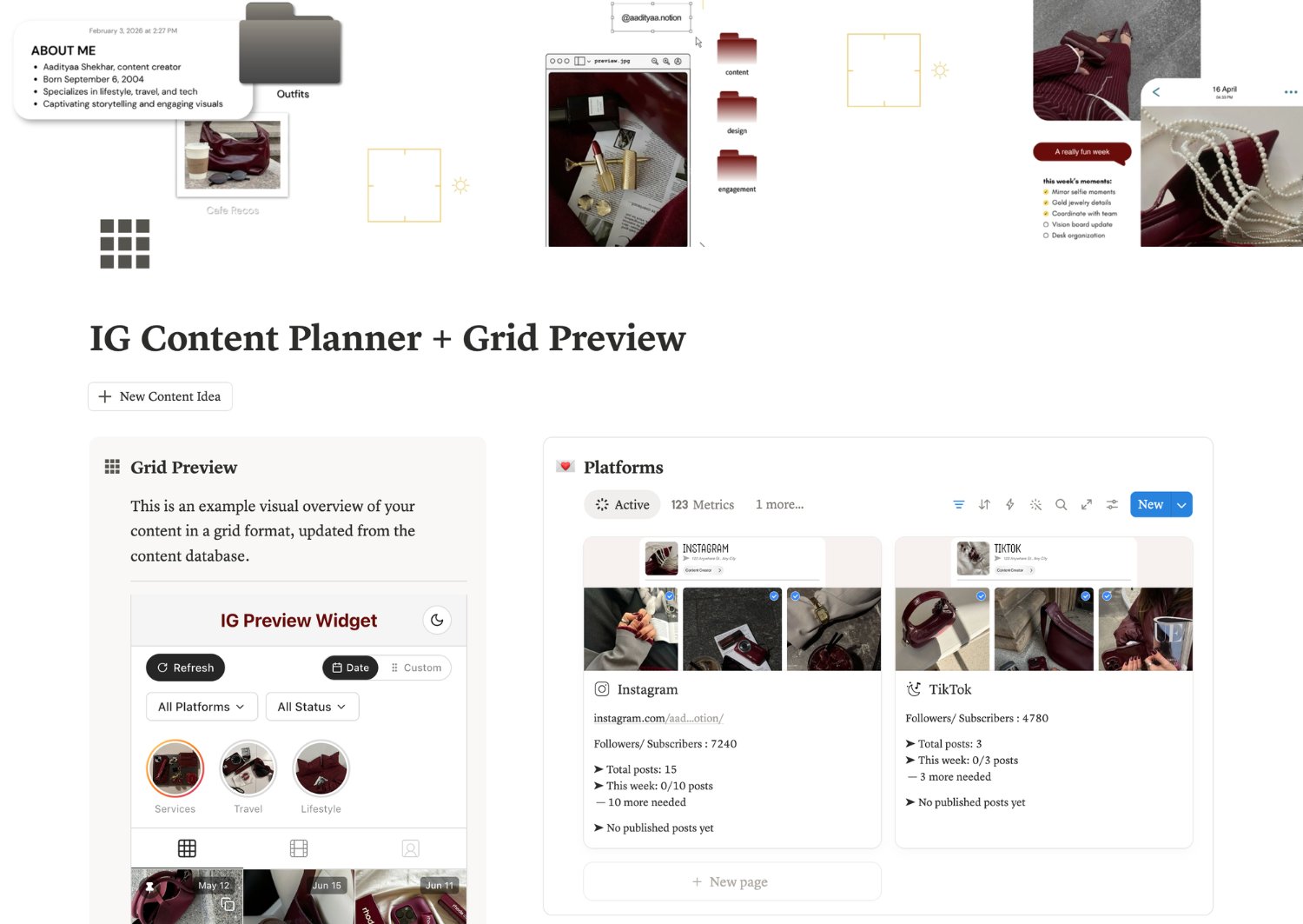 IG Content Planner + Grid Preview Notion template
